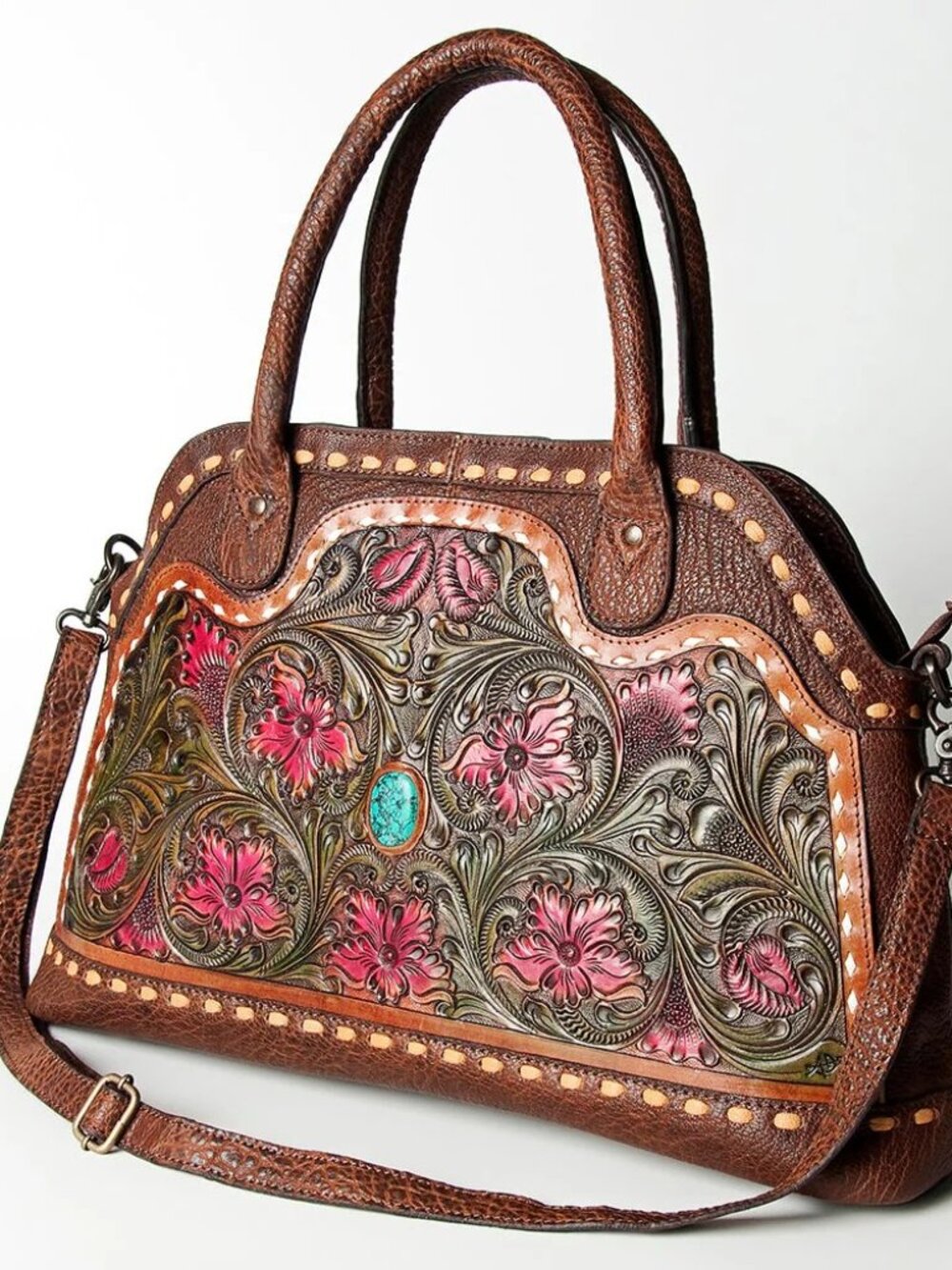 American Darling Boho Bloom Tooled Leather Satchel - Picture 4 of 6